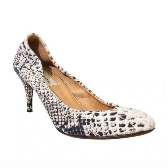 LANVIN Canvas Snake Skin Print Round Toe Pumps - Picture 1 of 8